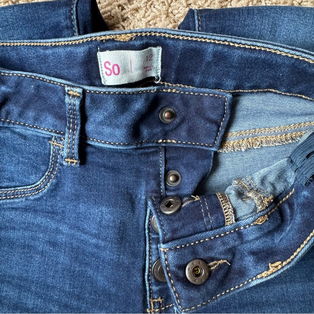 SO Blue Denim Stretch Skinny Jegging Jeans Faux Button Snap Closure Girls 12 - Picture 10 of 13